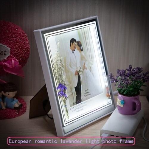 Bohemian European style photo frame, white color frame with light LED USB, for office decoration and hotel display 7 inches