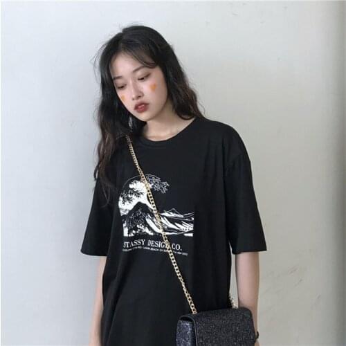 Japanese wave Harajuku personalized print female short-sleeve T-shirt Summer Fashion loose casual cool unisex O-Neck clothing