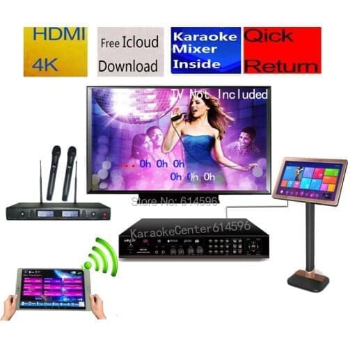 HDMI 4K Karaoke Player Machine karaoke system with songs +19.5" touch screen+Wireless touch pad+UHF 2 wireless microphones,free