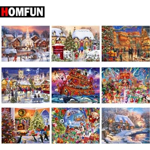 HOMFUN 5D Diamond Pattern Rhinestone Needlework Diy Diamond Painting Cross Stitch "Christmas animal carnival" Diamond Embroidery