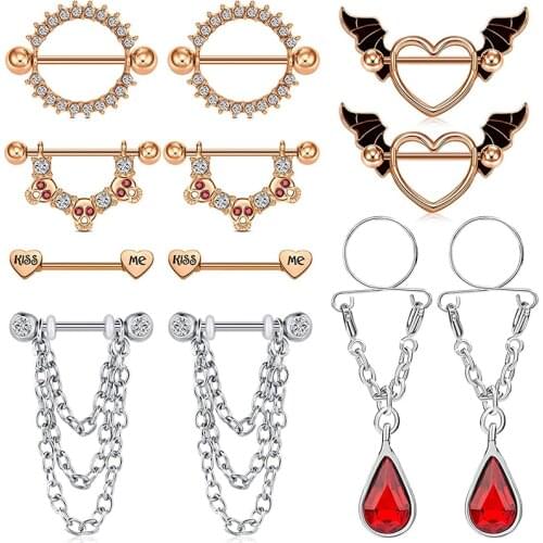 14G Nipple Rings Women Stainless Steel Nipplerings Piercing Jewelry Nipple Barbells Circular Straight Bar Dangle Chain