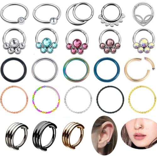 Multi Shaped 16g Nose Rings Septum Helix Piercing Tragus 8mm Steel Colorful Hoop Piercing Nostril Segment Oreja Body Jewelry