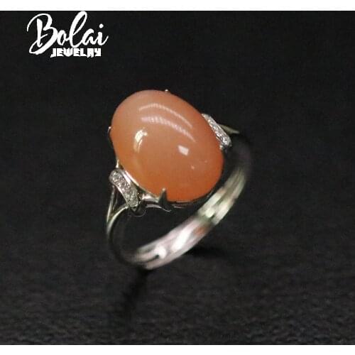 925 pure silver natural orange moonstone oval 10*14mm ring, simple style design can be adjusted for womens daily wear ring