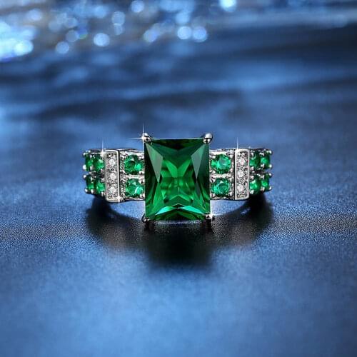 Superb Electroplating And Polishing Process Silver color Ring Green Zircon Rings for women Birthday Gift For Girlfriend
