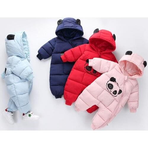 Baby Thickening Warm Romper 2019 Winter Baby Boys Girls Panda Hooded Overalls Todder Children Cotton Jumpsuit