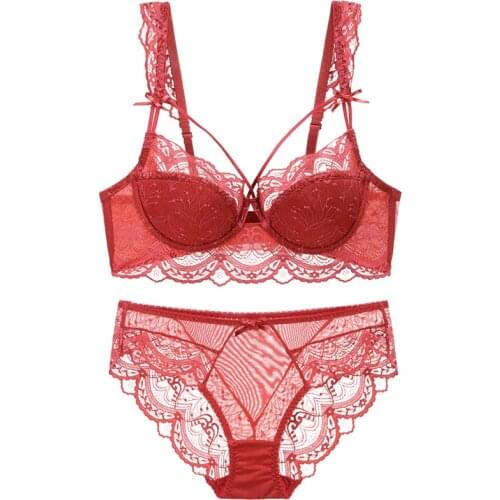 Sexy Bra Set Plus Size For Women Lingerie Fine Lace Underwire Ruffles Straps Decorate With Bow Womens Underwear E Cup