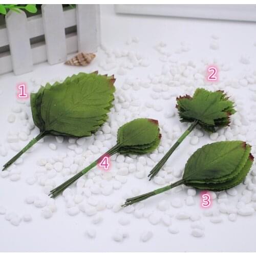 Hot sale (12pcs/bunch) Green Leaves Artificial Flower For Wedding Decoration DIY Garland Rose Leaf Foliage Craft Fake Flowers