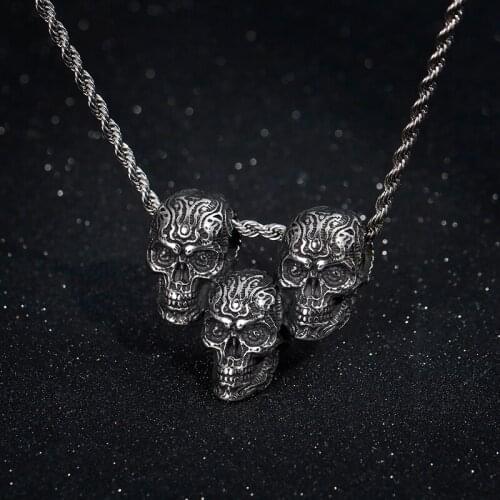 Stainless Steel Three Skull Pendant Necklace For Men Hiphop/Rock Fashion Personality Metal Male Jewelry
