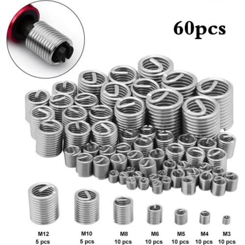 60Pc Stainless Steel Thread Repair Kit M3 M4 M5 M6 M8 M10 M12 Spiral Helicoil Wire Screw Sleeve Insert for Hardware repair tools