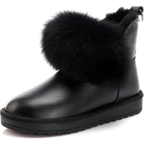 2020 New Snow Boots Women Leather Fox Fur Waterproof Foreign Trade Cross-border Snow Cotton Casual Low-cut Warm Womens Shoes