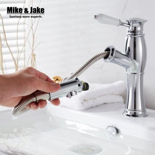 New Arrival Pull out bathroom faucet basin Sink mixer Faucet Pull Out Dual Sprayer Nozzle Hot Cold Mixer Water Taps MJ995
