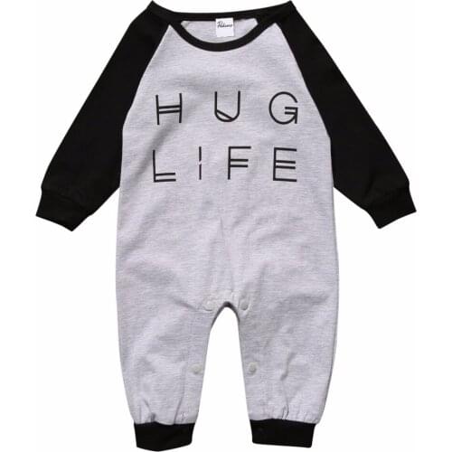 0-24M Newborn Baby Boy Girl Clothes Infant Hug Life Letter Long Sleeve Cotton Romper Jumpsuit Outfits Clothes 0-24M New