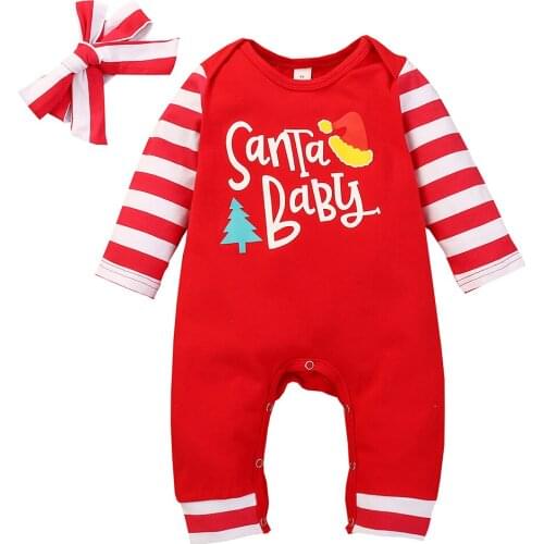 Citgeett Autumn Christmas Newborn Baby Girls Clothes Long Sleeves Letter Printing Romper Headband Spring Xmas Outfit