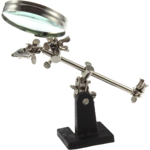 Third Hand Soldering Iron Stand Helping Clamp Vise Clip Tool Glass Jeweler Loupe Magnifying Glass