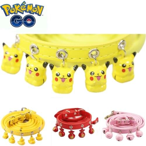 Anime Pokemon Pikachu Dog and Cat Leash Necklace Pet Leash Retractable Dog Collar Leash Chain Many Kinds of Collars Small Bells