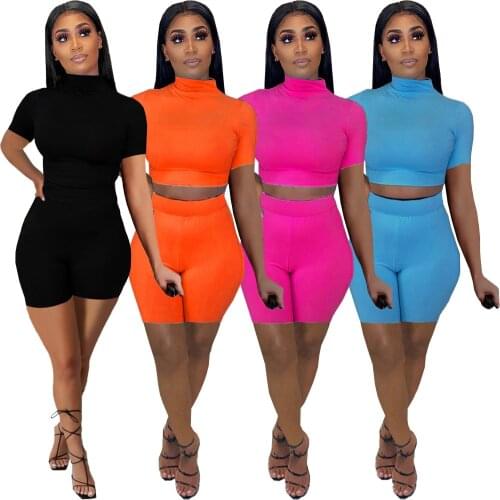 Causal Women Solid Color Biker Two Piece Set Biker Set Solid Color Shirt And Pants Sportsuit Summer Clothes For Women Outfit