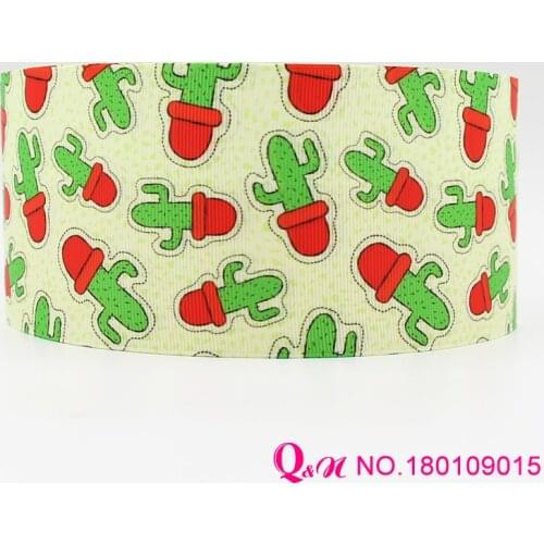 Q&N ribbon 16mm 22mm 25mm 38mm 50mm 75mm cactus printed grosgrain ribbon webbing 50yards/roll for hair tie free shipping