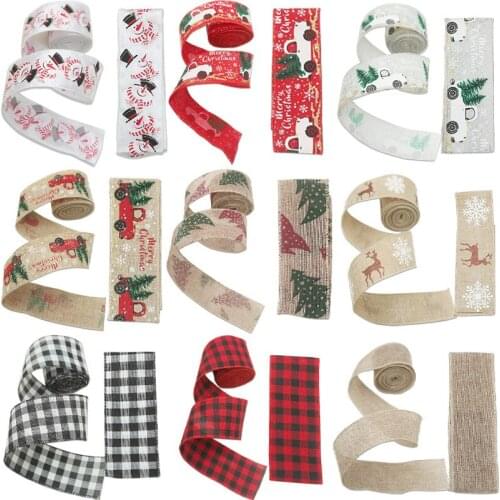 Christmas Ribbon Printed Burlap Ribbons For Gift Wrapping Wedding Decoration Hair Bows DIY Christmas Tree Ribbon Wreath Bows