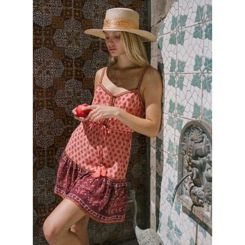 Floral Printed Backless Strap Sexy Dress Sleeveless Tassel Vintage Vestido Summer 2019 Boho Beach Casual Women Mini Cami Dresses