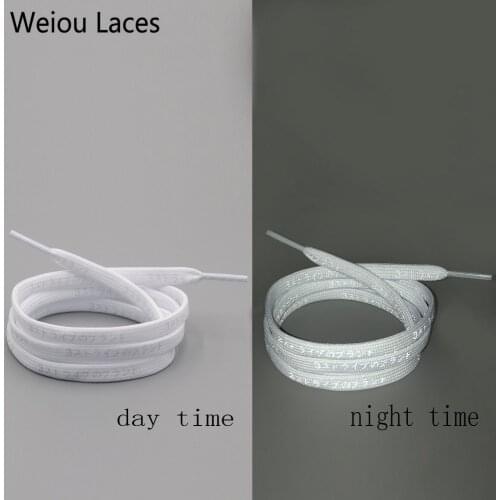 Weiou 7mm Flat Nice Letter Printing 3M Reflective Japanese Katakana Kanji Shoelaces Plastic Tips Printed Laces For Sport Shoes