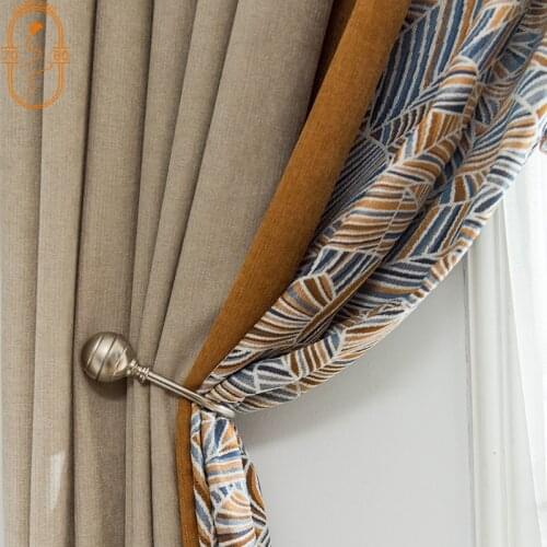High-end Chenille Color Matching Printed Curtains Nordic Simple Modern Blackout Curtains for Living Room Bedroom Bay Window