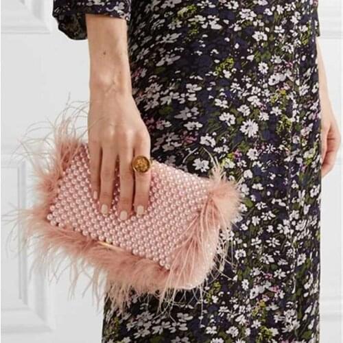 Pearl Beaded Shoulder Bags For Women New 2020 Luxury Wedding Purse Elegant Fur Small Flap Bag Chain Messenger Bag ZD1781