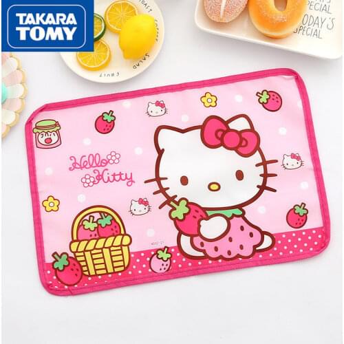 TAKARA TOMY Cartoon Hello Kitty Rectangular Baby Placemat Fabric Simple Childrens Waterproof and Oilproof Heat Insulation Pad