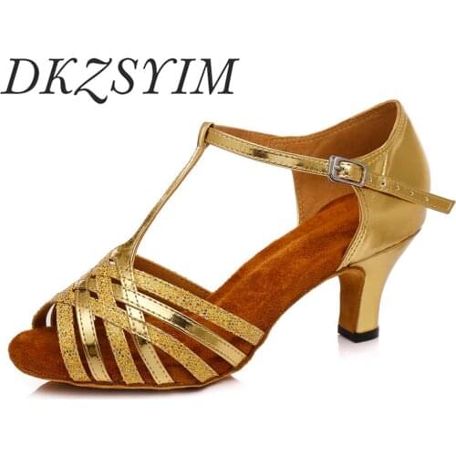 DKZSYIM Latin Dance Shoes Girls Sequined Cloth Silver Ballroom Tango/Salsa Shoes Professional Competition Dance Shoes High Heel