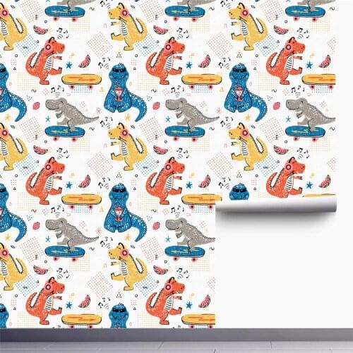 Happy Dinosaur Empaistic Thickened Self-Adhesive Wallpaper for Room Decoration and Furniture Renovation Waterproof