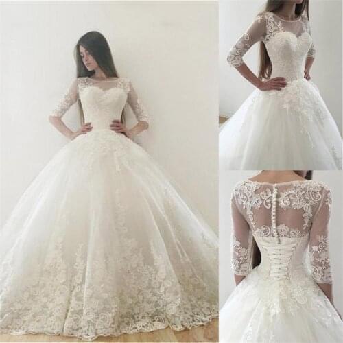 NUOXIFANG Vintage Lace Appliques Wedding Dresses Tulle Ball Gown Half Sleeves Zipper/Lace Up Back Two Corset Back Bridal Gowns