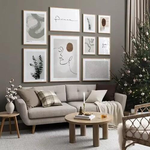 Nordic Vintage Poster Leaf Plant Abstract Geometry Line Wall Art Print Canvas Painting Wall Pictures for Living Room Decor