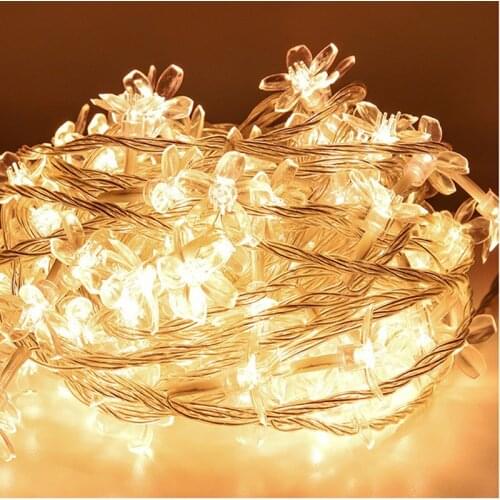 Cherry Blossom Flower Garland LED String Fairy Lights Crystal Flowers Yard Fairy Decorative Lamp Wedding Decoration 2M/3M
