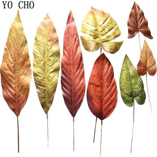 YO CHO Artificial Leaves Fake Silk Green Turtle Leaves DIY Wedding Home Palm Leaf Decoration Jungle Party Decor Artificial Plant