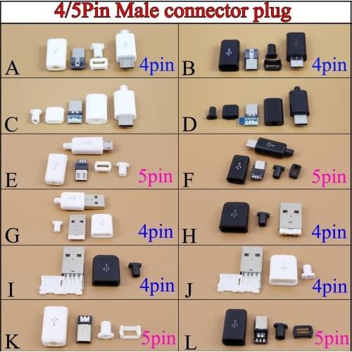 YuXi YT2153B Micro USB 4 / 5Pin Male connector plug Black/White welding Data OTG line interface DIY data cable accessories