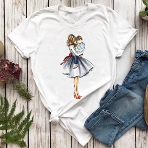 Women T-shirts Son Boy Clothing Style Sweet Mom Mother Mama Cartoon Top Lady Tshirt Sweet Ladies Print Stylish Tee T-Shirt