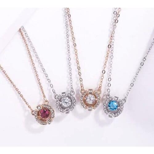 Women Exquisite Rhinestone Pendant Chain Zircon 925 Pure Silver Crystal Necklace Female Fashion Accessories Jewelry