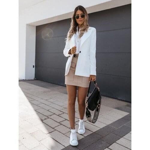 Womens Autumn and Winter Long-sleeved Solid Color Suit Collar Button Small Coat Women New 2020