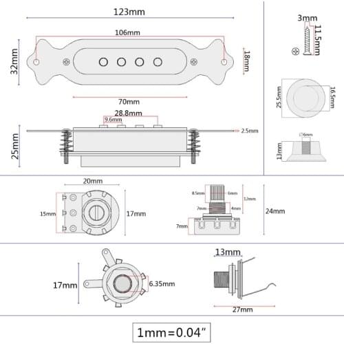 Soundhole Prewired Active Pickup 4 String For Cigar Box Guitar Parts Accessories 448D