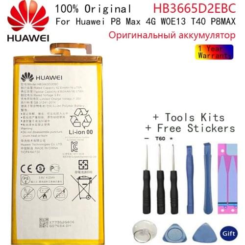 100% Original Hua wei HB3665D2EBC Phone Battery For Huawei P8 MAX 4G W0E13 T40 DAV-703L DAV-713L DAV-701L DAV-702L 4230mAh