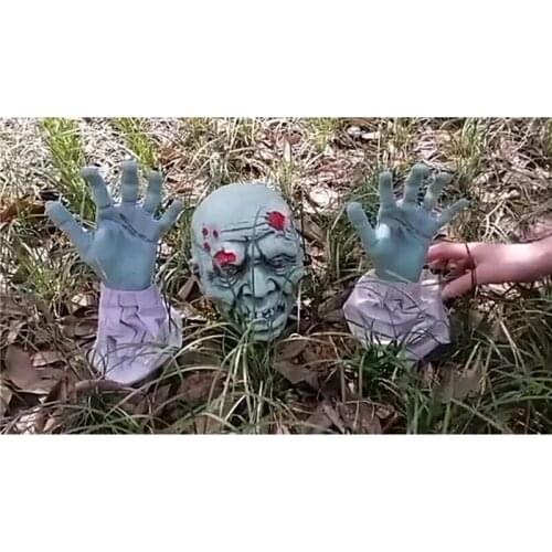 Scary Green Skeleton Suit For Halloween Horror Ghost House Secret Room Scene Layout Decoration Skull Terror Hands 3 Pcs Set