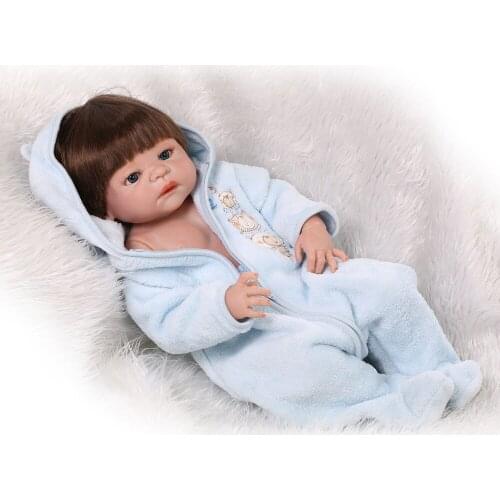 55CM full body silicone baby dolls for sale boy reborn babies rooted hair in blue clothes best children gift bonecas