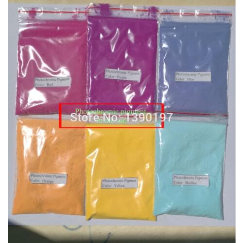 6 Clours Photochromic pigment powder color changing when exposed to sunlight for paints, nail, ink