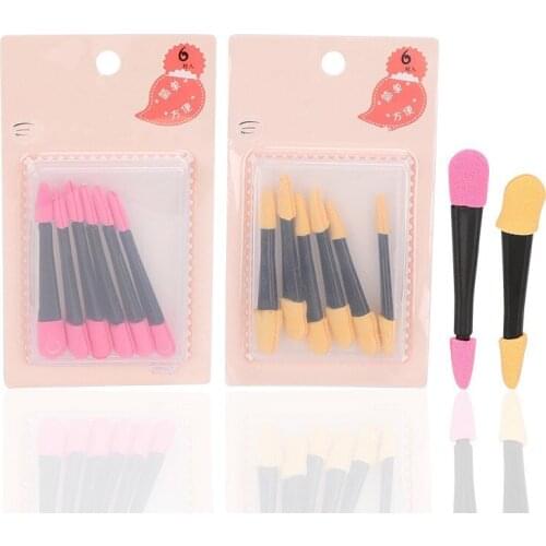 6pcs\bag Portable Eye Shadow Stick Latex Double Head Black Long Handle Eyeshadow Applicator Sponge Eye Shadow Supplies T0626