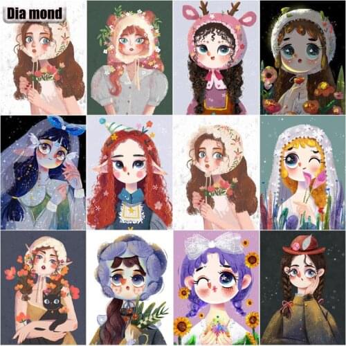 5D DIY Diamond Painting Cartoon Girl Full Square/Round Diamond Embroidery Flower Girl Mosaic Kit Cross Stitch Handmade Gift