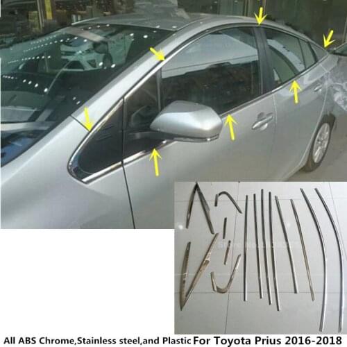 Car sticker stainless steel glass window garnish pillar middle column trim hood panel part For Toyota Prius 2016 2017 2018 14pcs