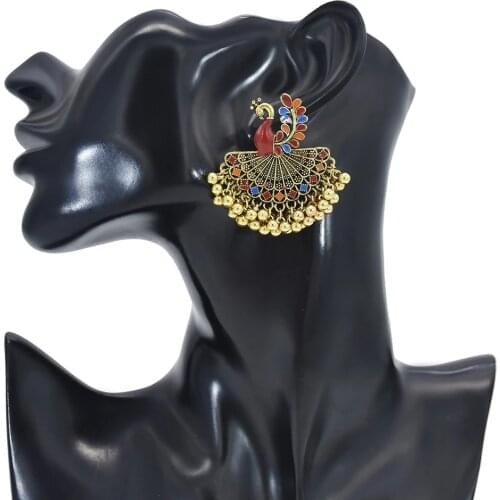 Bohemian Vintage Golden Peacock Open Screen Bells Tassel Indian Earrings Vintage Indian Jewelry Jhumka Jhumki Drop Earrings