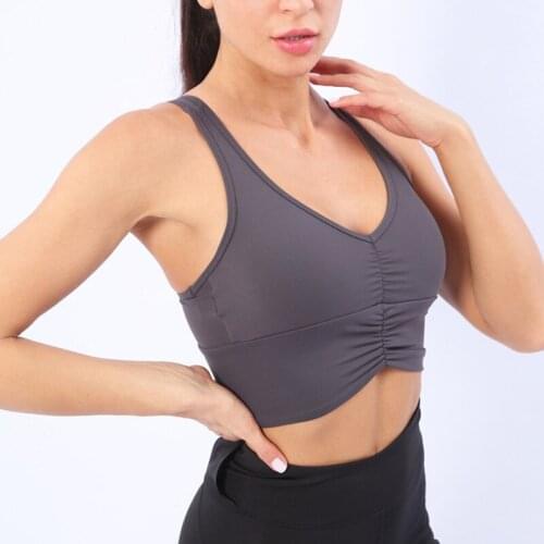 Beautiful Back Sports Bra Women Folds Fitness Yoga Bra Shockproof Running Vest-style Sports Bra V Collar Gym Training Underwear