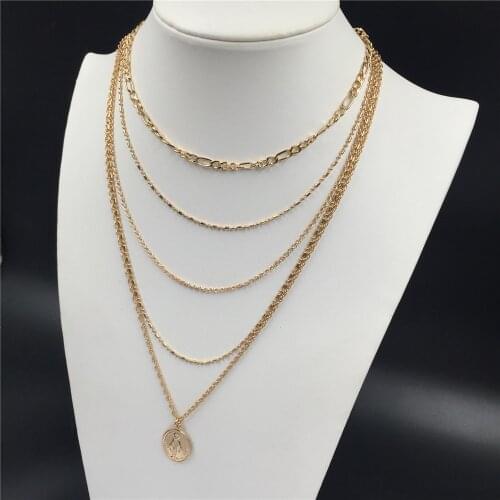 High Quality 5 Layer Separable Pendant Necklace Gold Color Virgin Maria Pendant with Various Chains for The Faithful Women