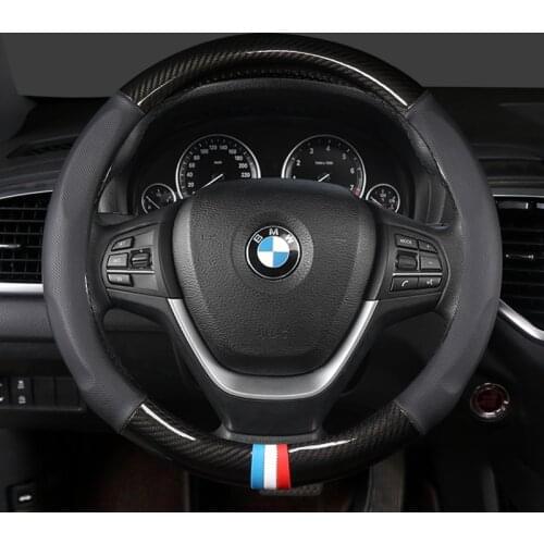 Car Carbon Fiber Leather Steering Wheel Covers Interior Accessories 38cm for BMW F01 F06 F30 F10 F15 F16 F20 F21 F25 Car Styling