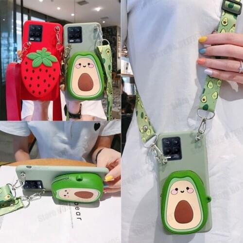 Crossbody Lanyard Phone Wallet Case For OPPO Realme 8 Pro V13 C20 A54 A94 F19 Pro Reno 5 Lite 5F Soft TPU Shockproof Phone Cover